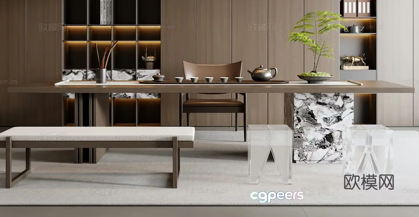 Italian tea table and chair combination 3D model