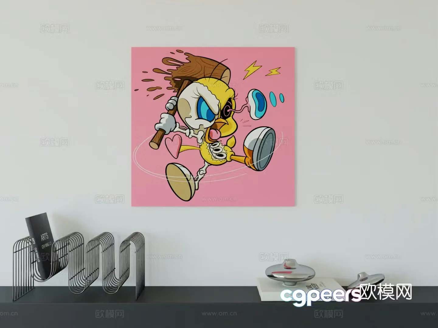 Modern minimalist cute cartoon character boy room girl room hanging painting 3d model