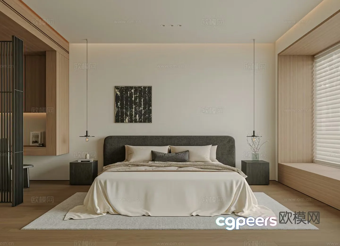 Modern bedroom bed nightstand jewelry 3d model
