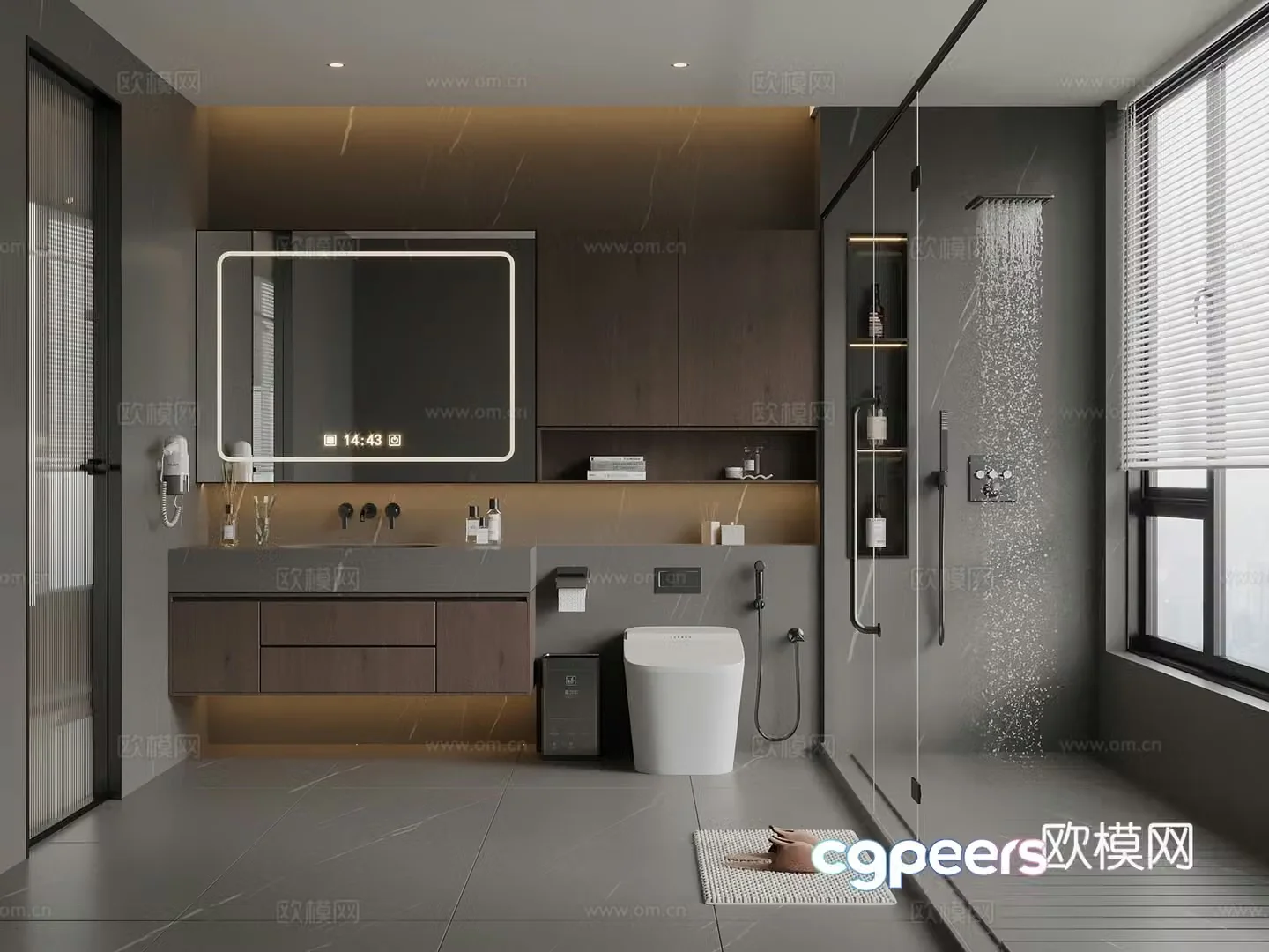 Italian style bathroom wet and dry separate bathroom bathroom toilet ornaments bathroom cabinet 3D model