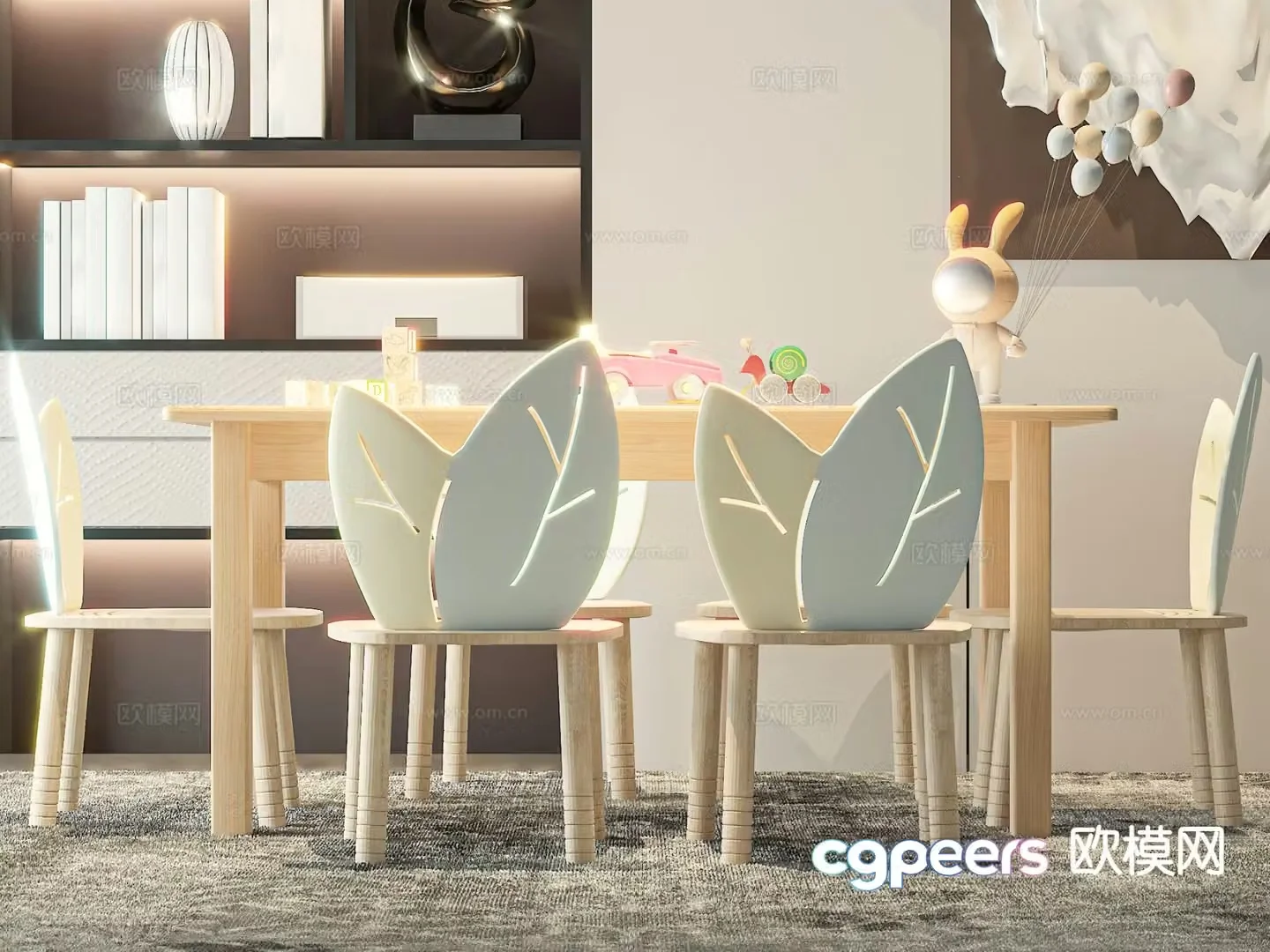 Children’s tables and chairs cartoon style tables and chairs 3d model