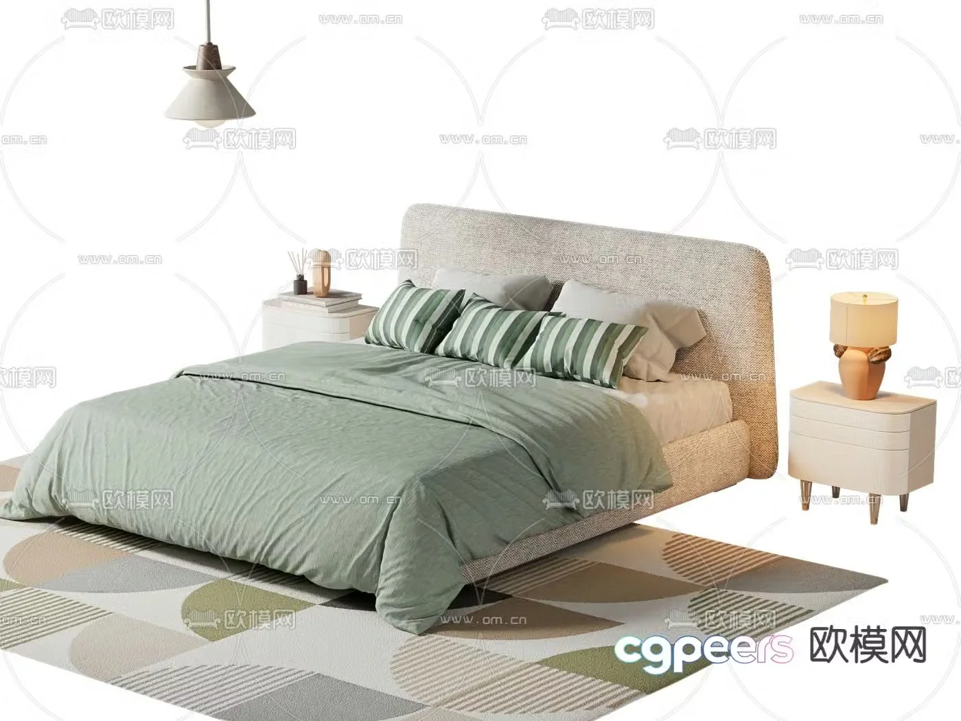 Simple double bed 3d model