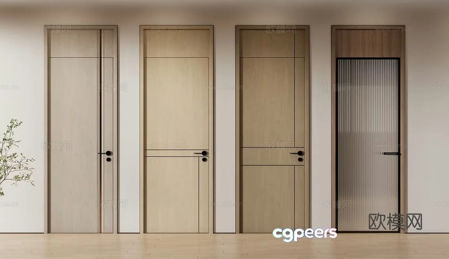 New Chinese style single door door bedroom door 3d model