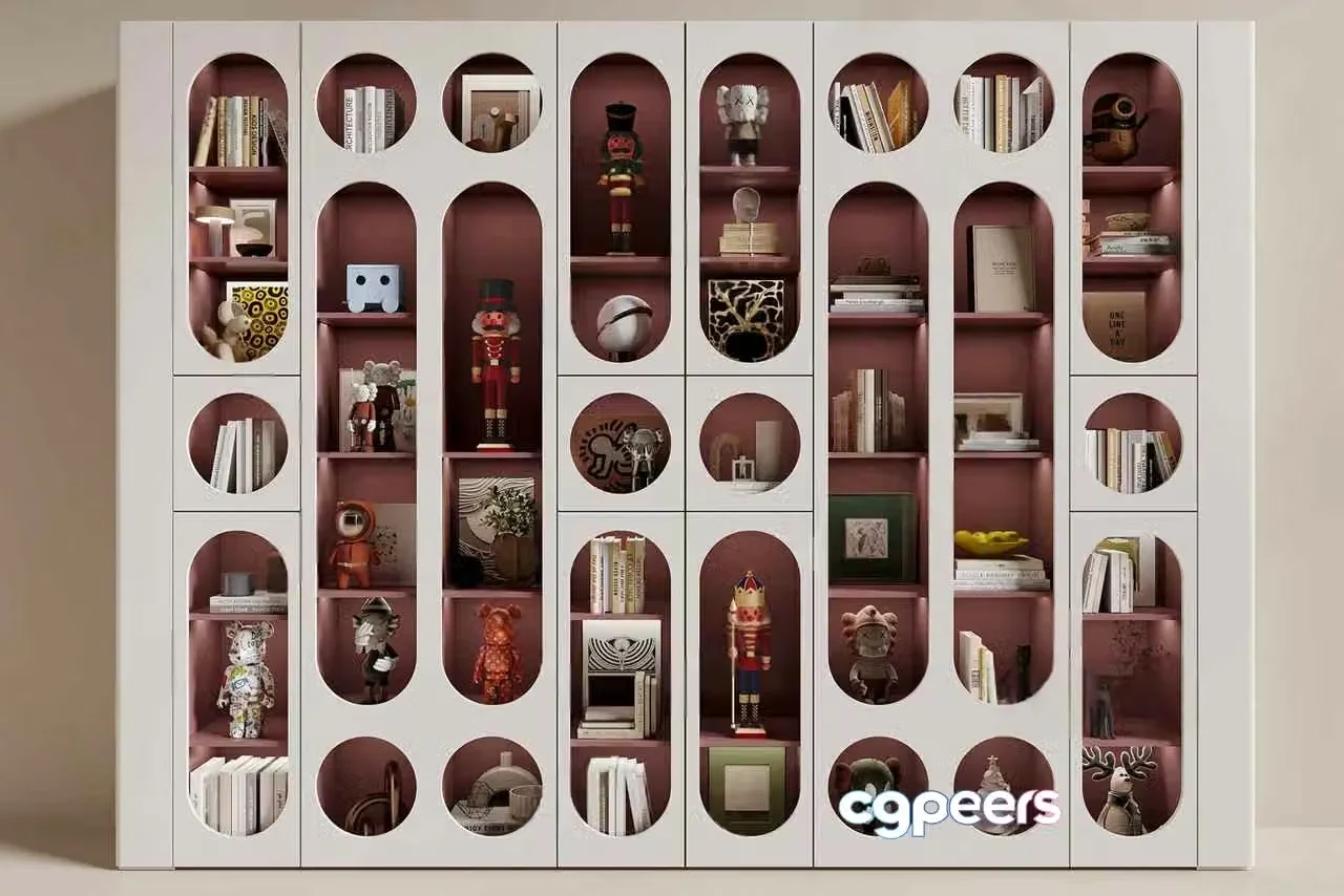 White Bookcase 3D Model – 9111 – VRAY Render