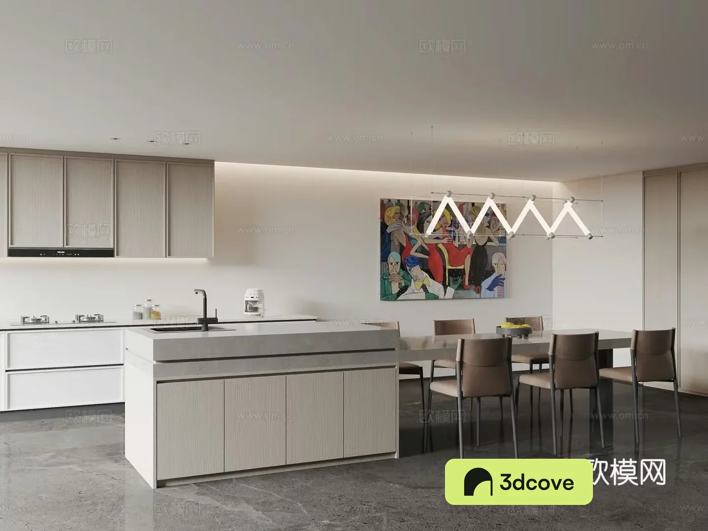Modern minimalist island restaurant dining table and chair combination chandelier kitchen