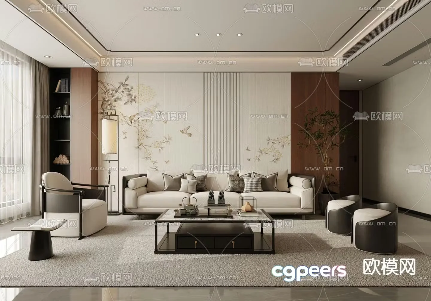 New Chinese style living room Zen living room 3d model