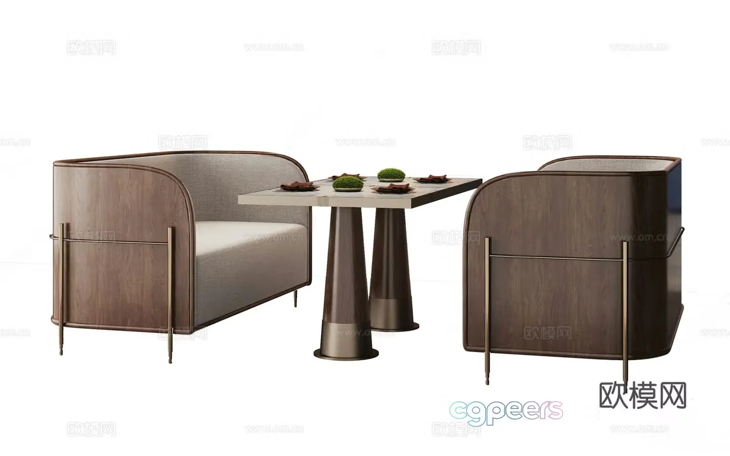 Modern booth dining table and chair 3d model