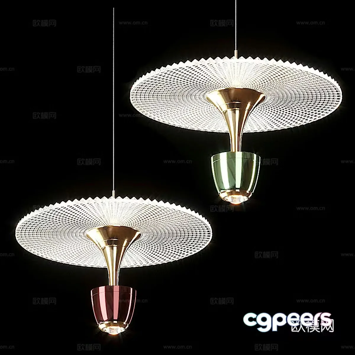 Modern light luxury metal glass disc decorative chandelier 3d model