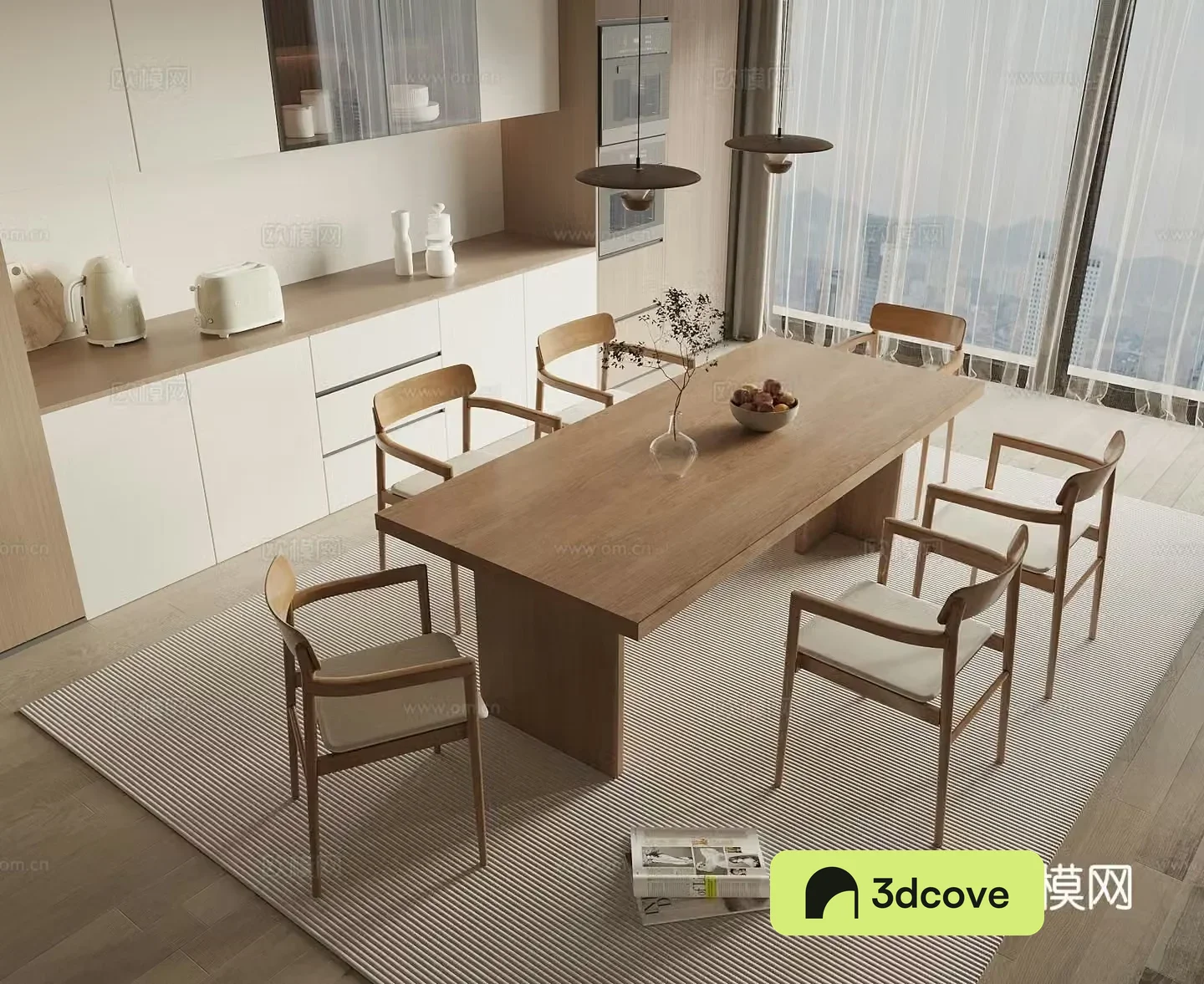 Log style dining table and chairs wooden table