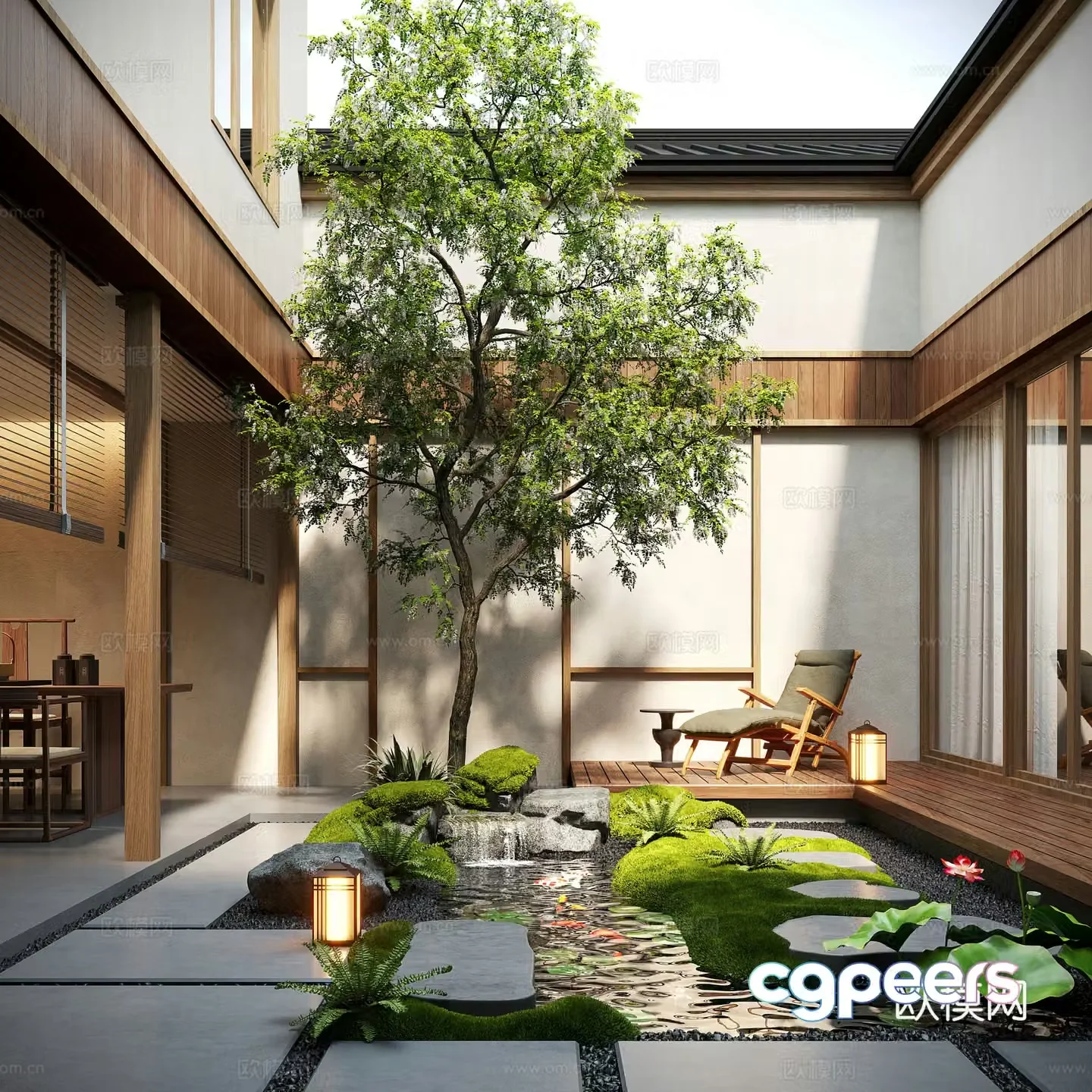 New Chinese style patio courtyard landscape dry landscape landscape stone moss landscape patio landscape 3d model