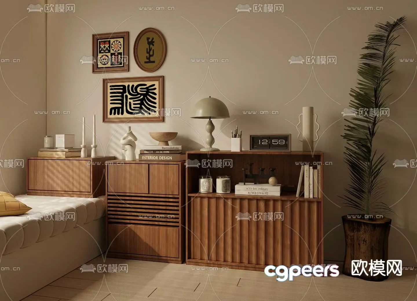 Middle-aged side cabinet low cabinet chest of cabinet bay window cabinet 3D model
