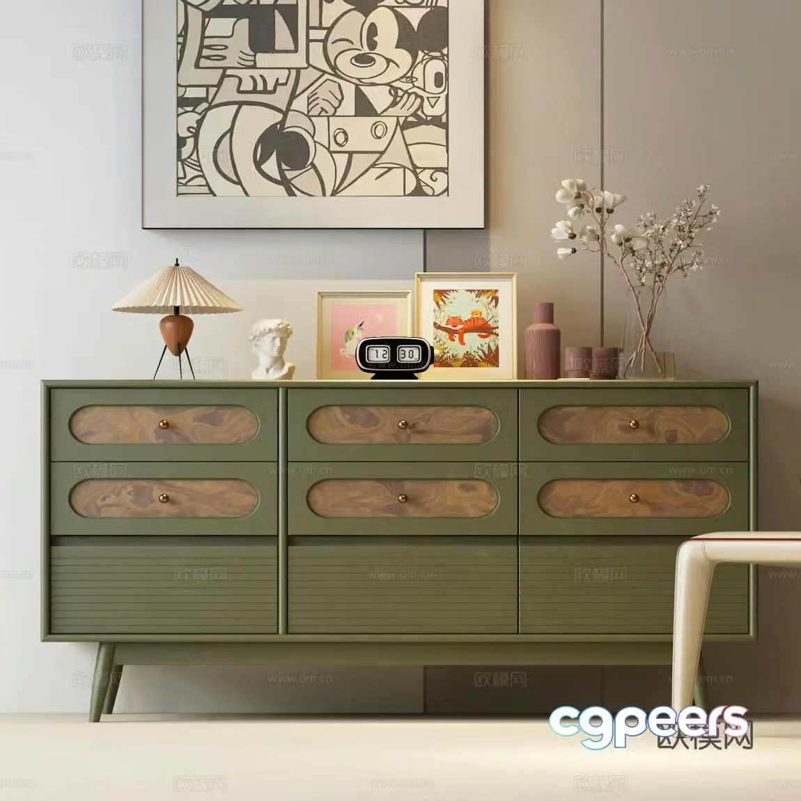 Modern medieval chest of drawers New Chinese medieval side cabinet 3D model