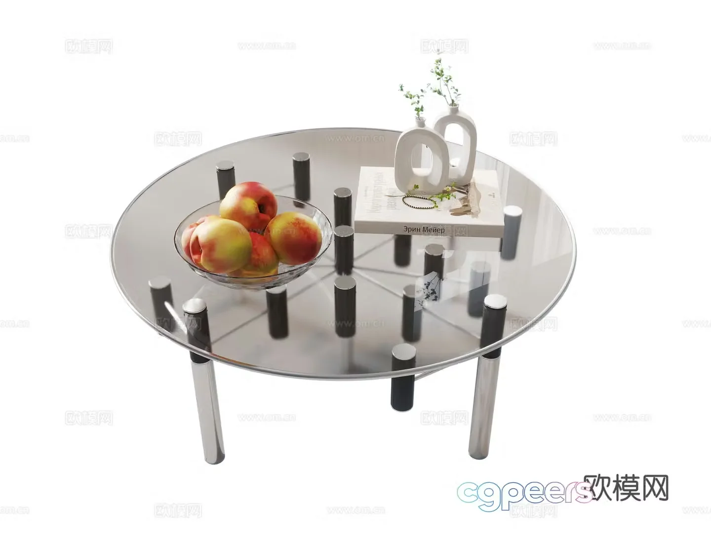 Modern glass coffee table metal coffee table round coffee table coffee table ornaments fruit 3D model