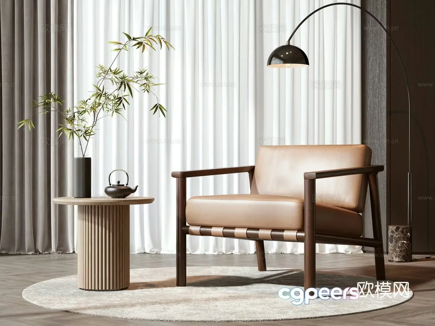 New Chinese casual chair coffee table combination 3D model