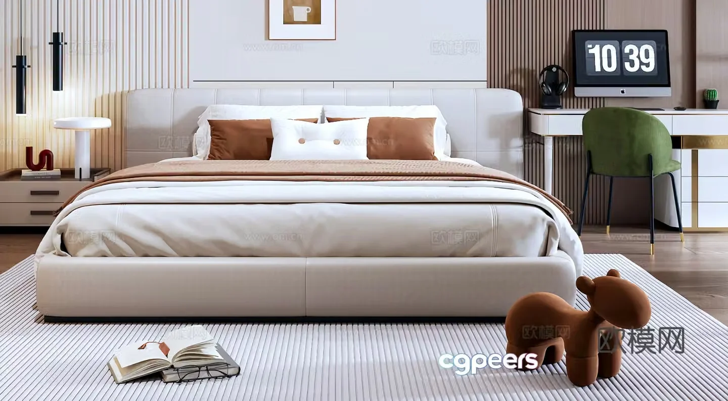 Modern Italian double bed fabric bed leather bed 3d model