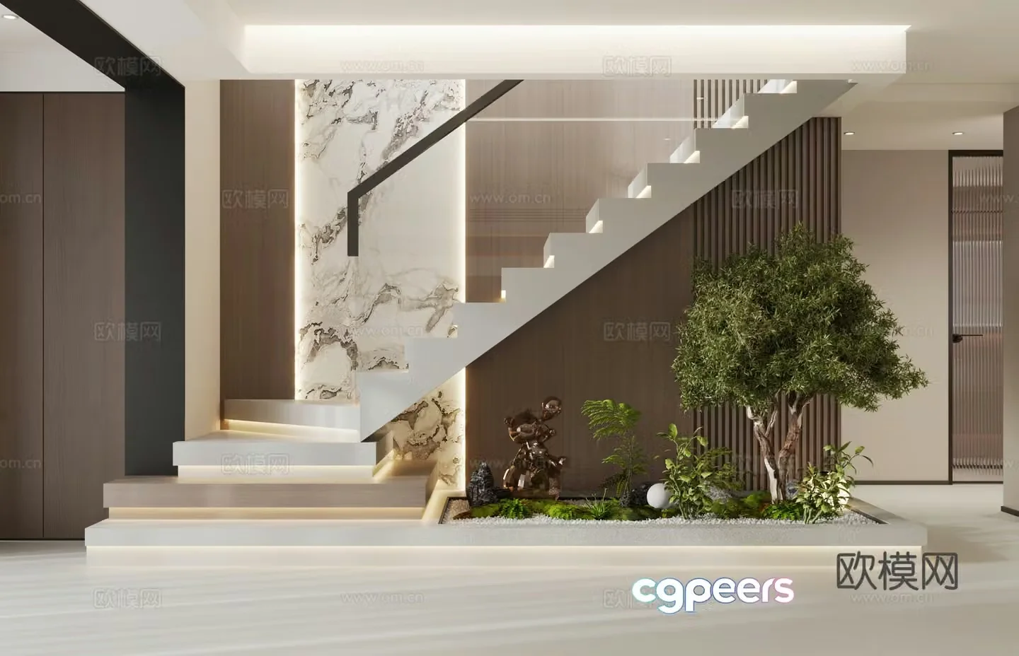 Modern staircase landscaping 3d model