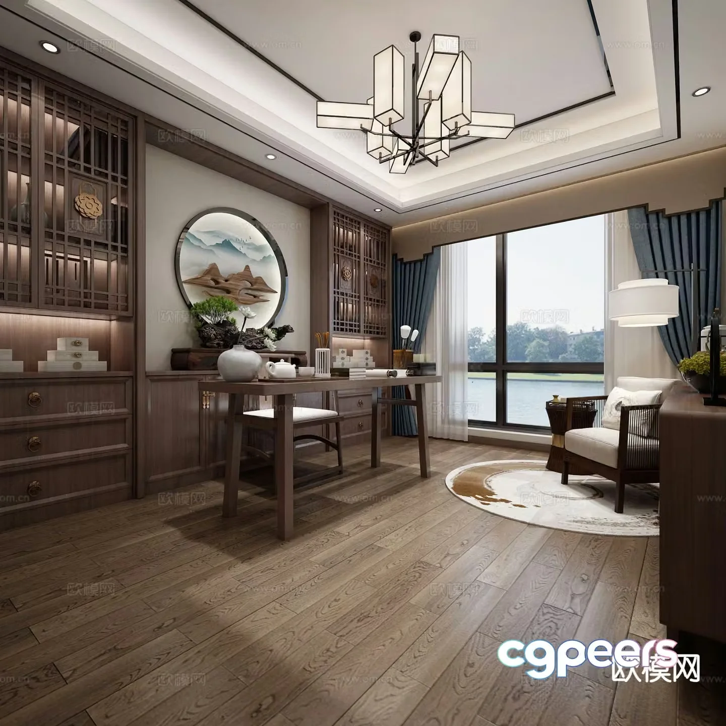 New Chinese style study 3D model