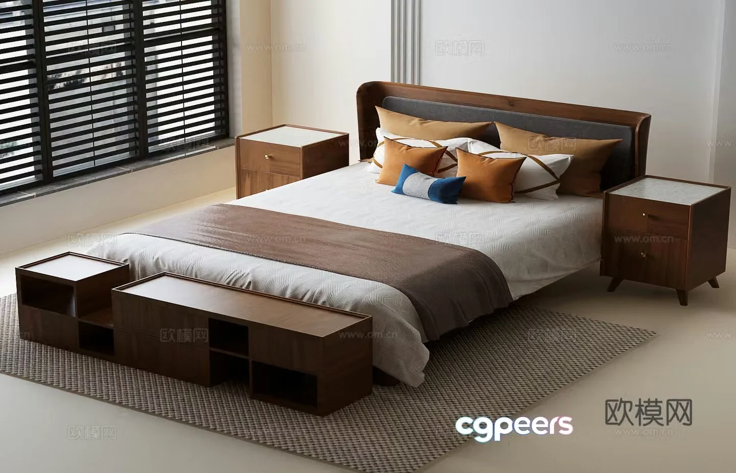 New Chinese style bed Song’s aesthetic double bed New Chinese style double bed New Chinese style bedside table Song’s beauty 3D model