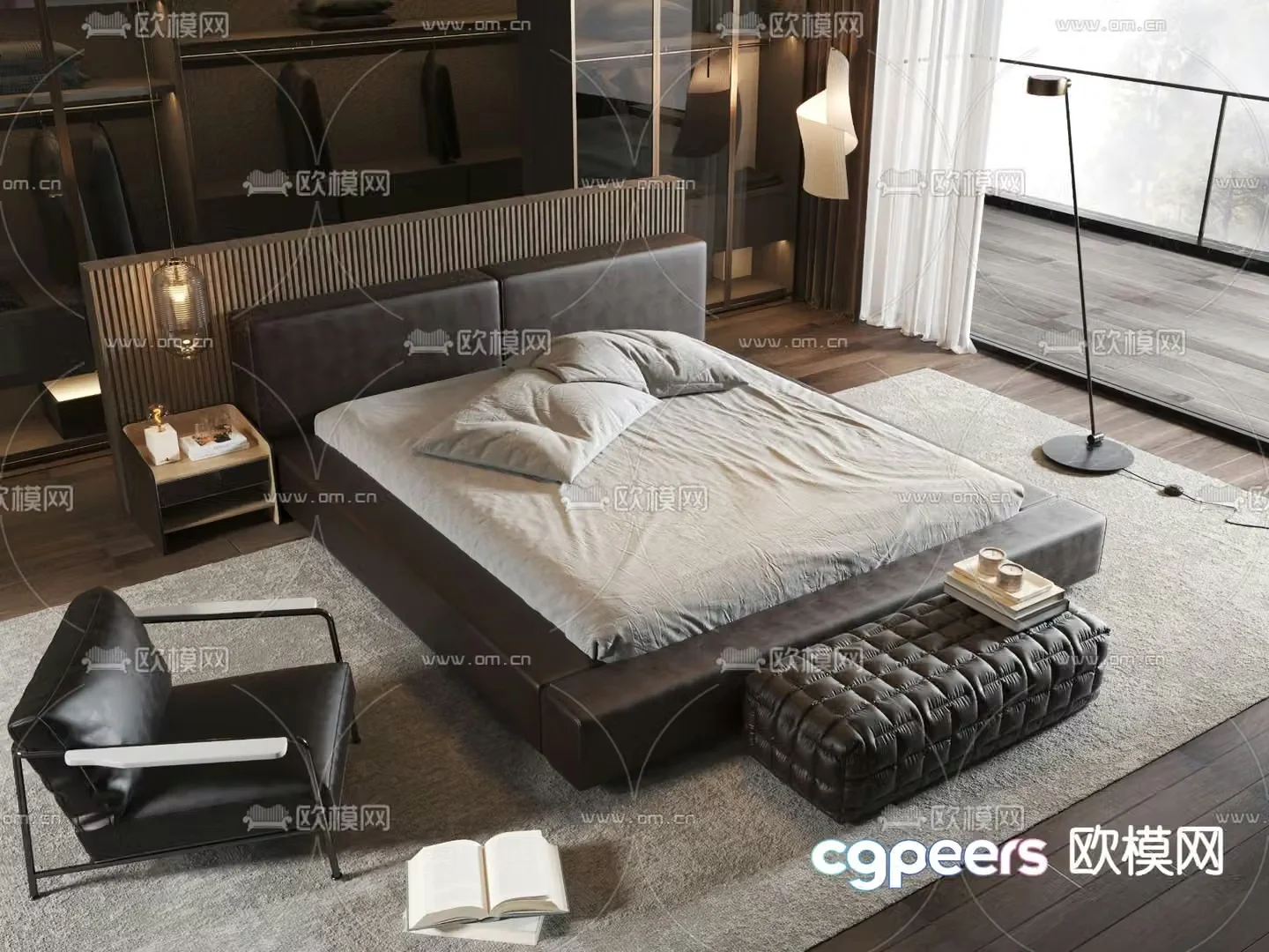 Leather double bed 3d model