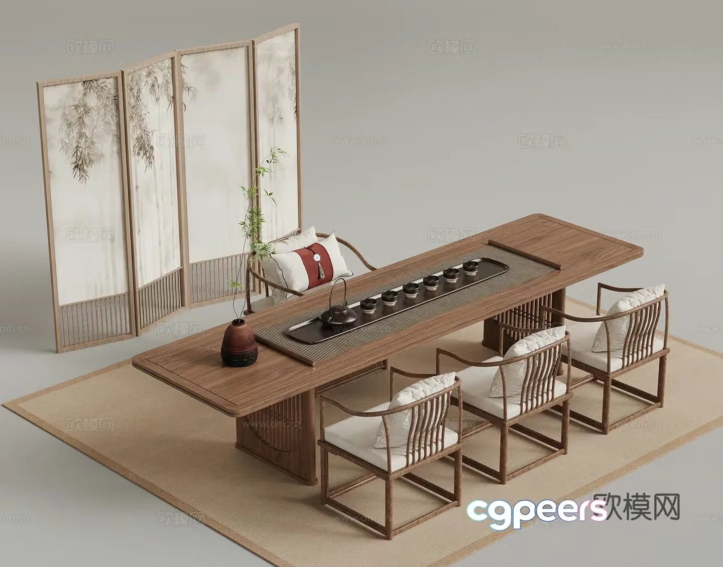 Medium style tea room table and chair 3D model