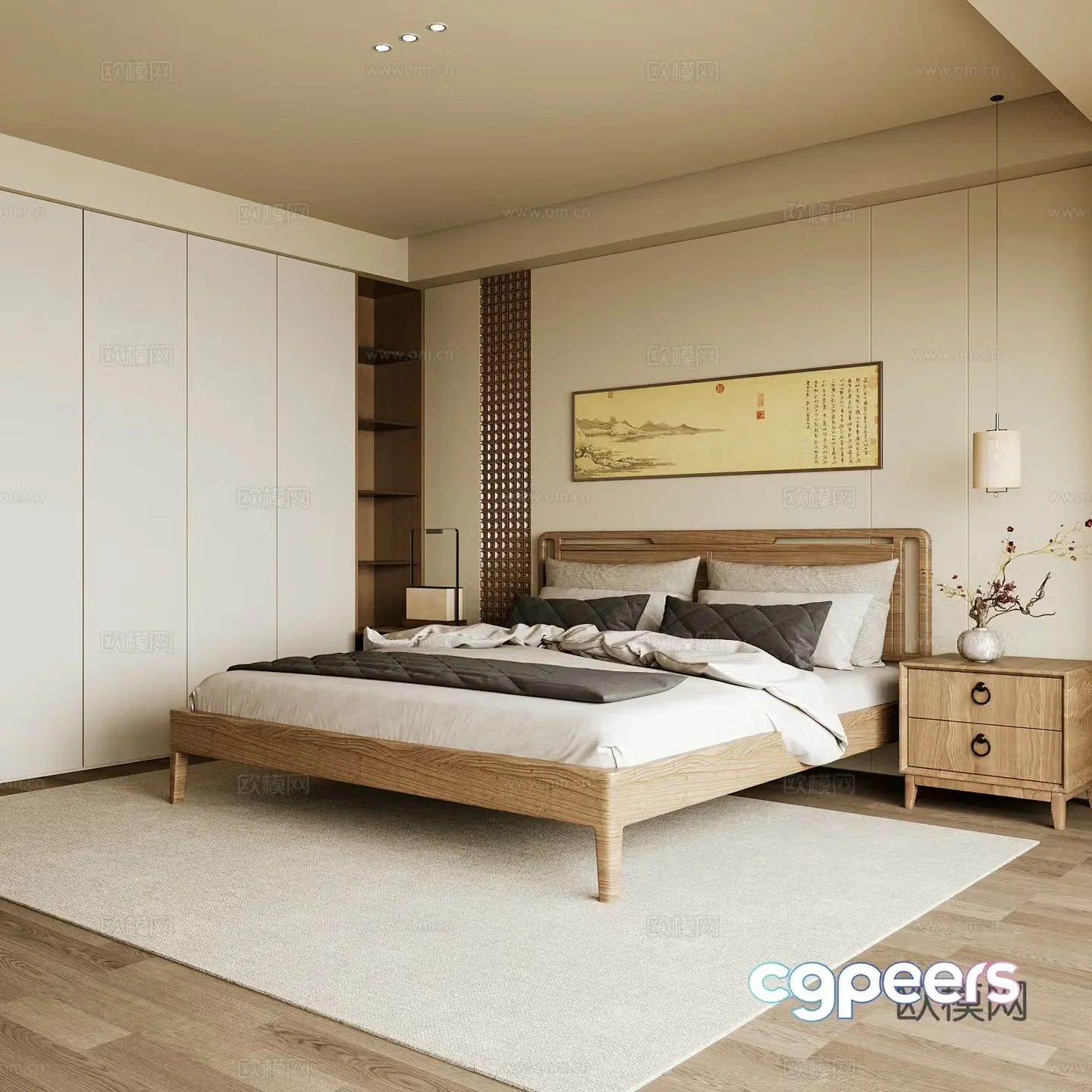 New Chinese style home bedroom Song family aesthetic bedroom Song style bedroom New Chinese style double bed New Chinese 3D model