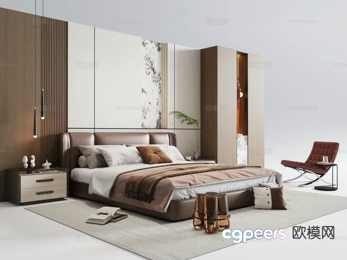 Italian double bed 3d model