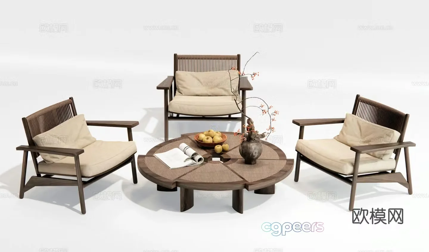 Modern leisure table and chairs outdoor table and chairs rattan leisure chairs rattan coffee table 3D model