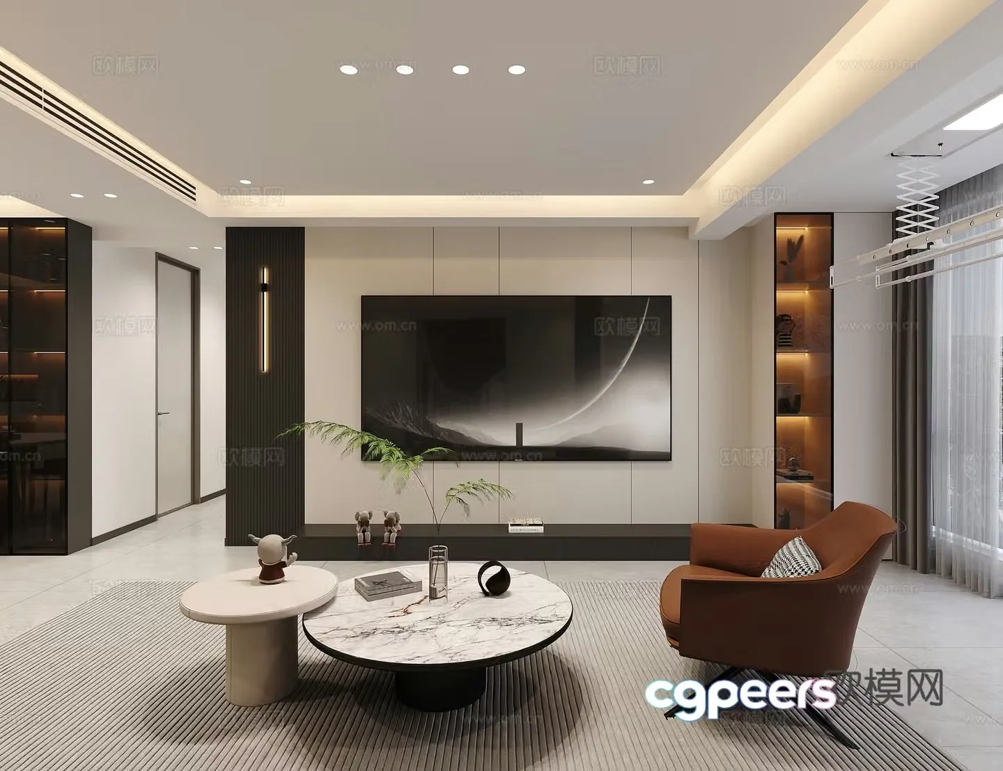 Modern high-end gray living room 3d model