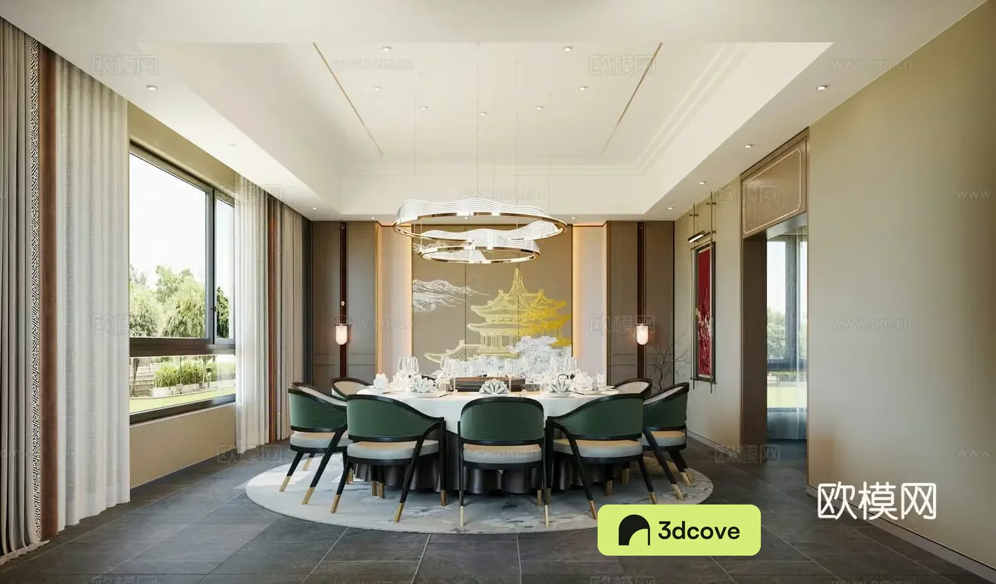 Private room catering private room new Chinese style private room restaurant round table new Chinese style chandeliers new Chinese style background