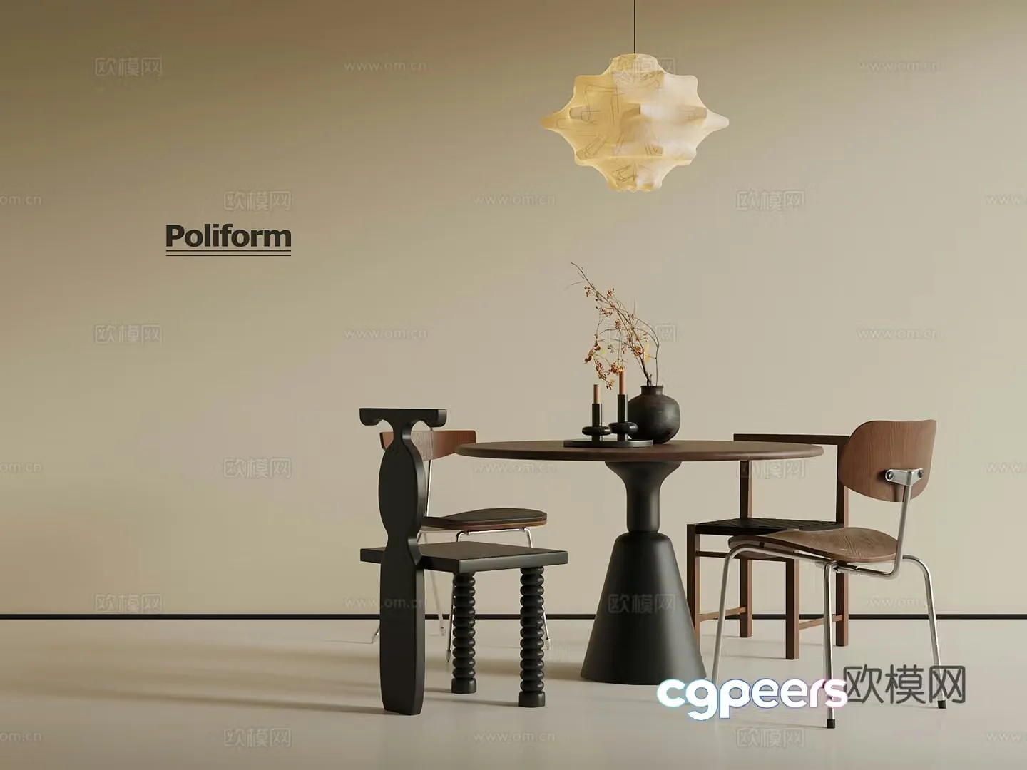 French medieval dining table dining table chair 3d model