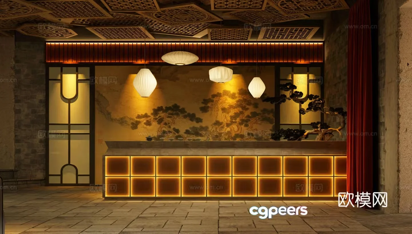 Modern new Chinese hotel front desk Foot massage shop front desk Foot massage shop 3D model