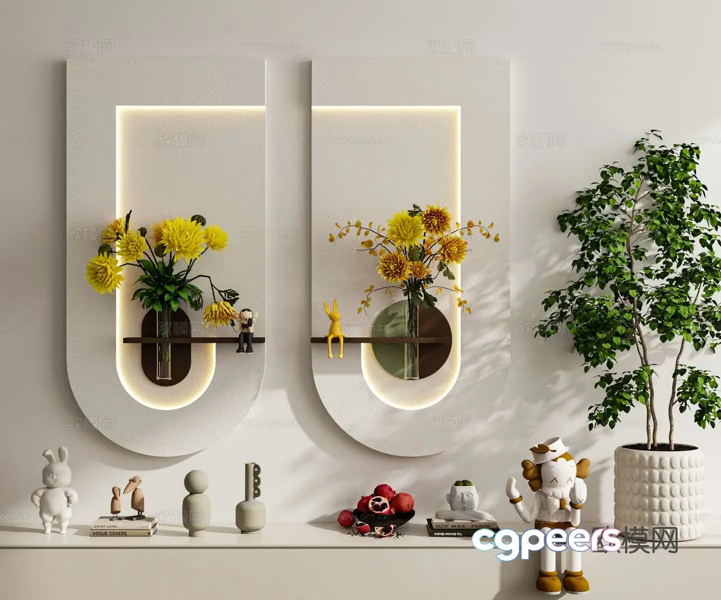 Modern cream style decorative painting hanging painting combination wall decoration pendant 3D model