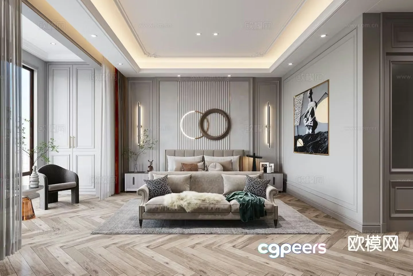 American style bedroom master bedroom 3d model