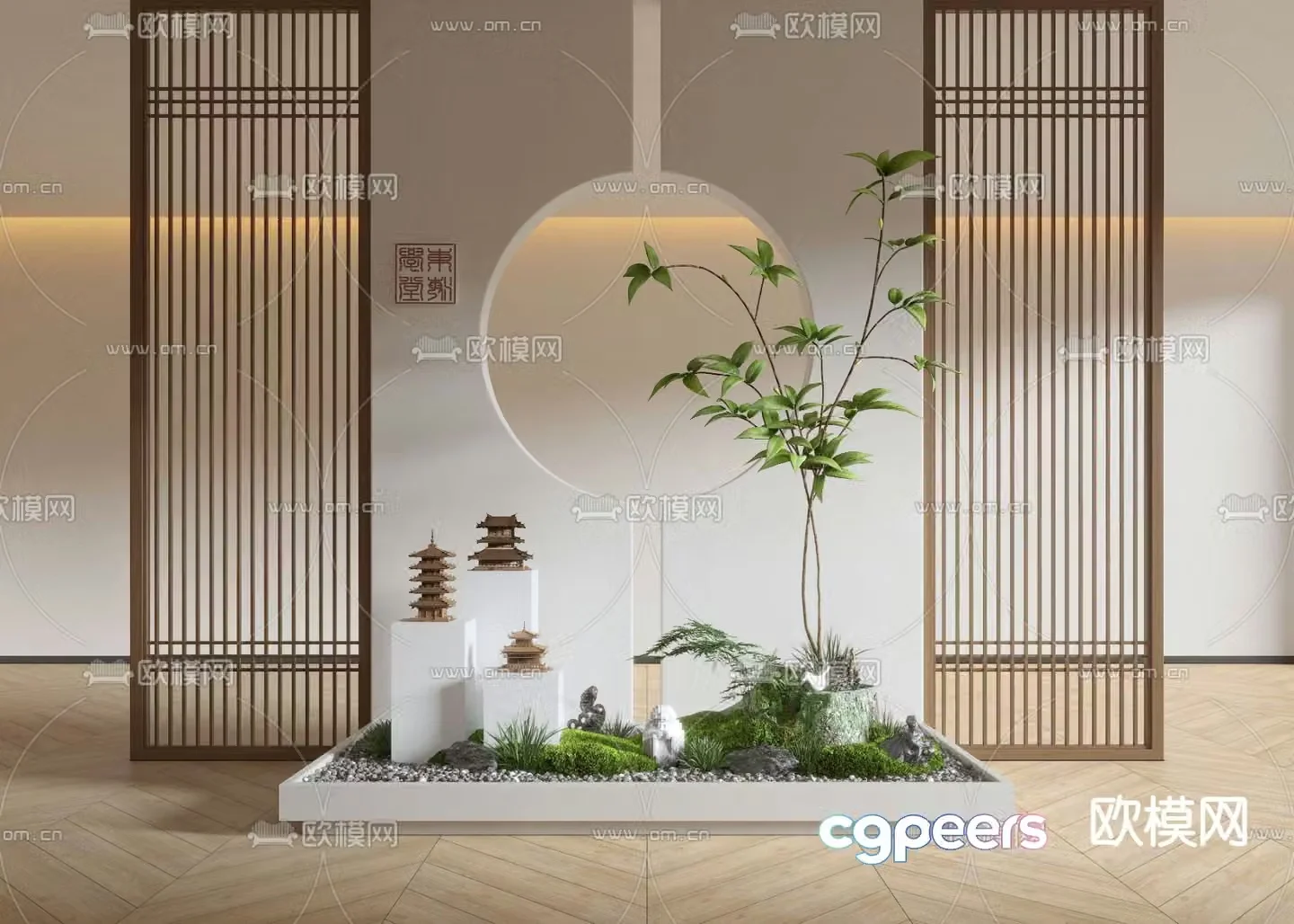 New Chinese style indoor landscaping landscape sketch 3D model
