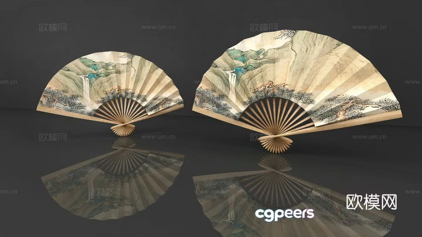 New Chinese style palace fan folding fan silk cloth small round fan 3D model