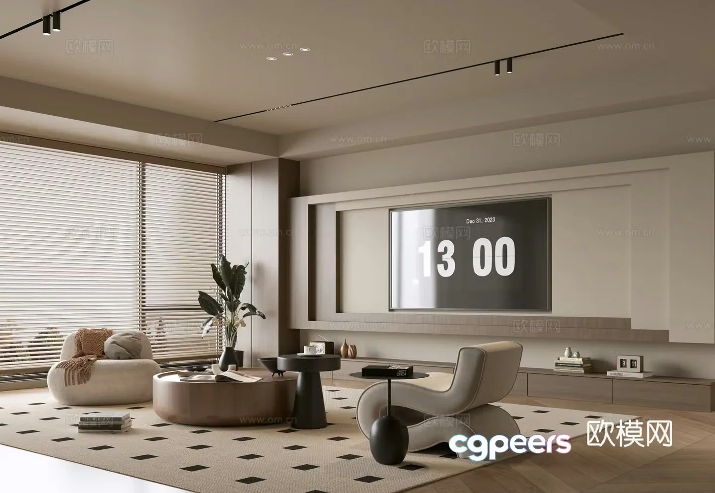 The ancient TV background wall of the TV cabinet and the background wall of the modern Wasabi style living room The ancient style 3D model