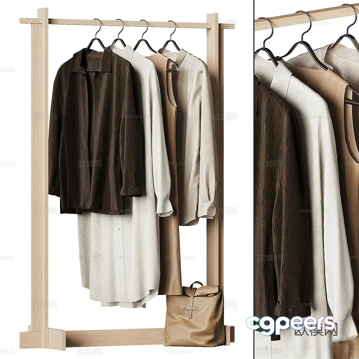 Log wood clothes hanger medieval clothes hanger solid wood clothes hanger clothing clothes wardrobe ornaments hanging 3d model