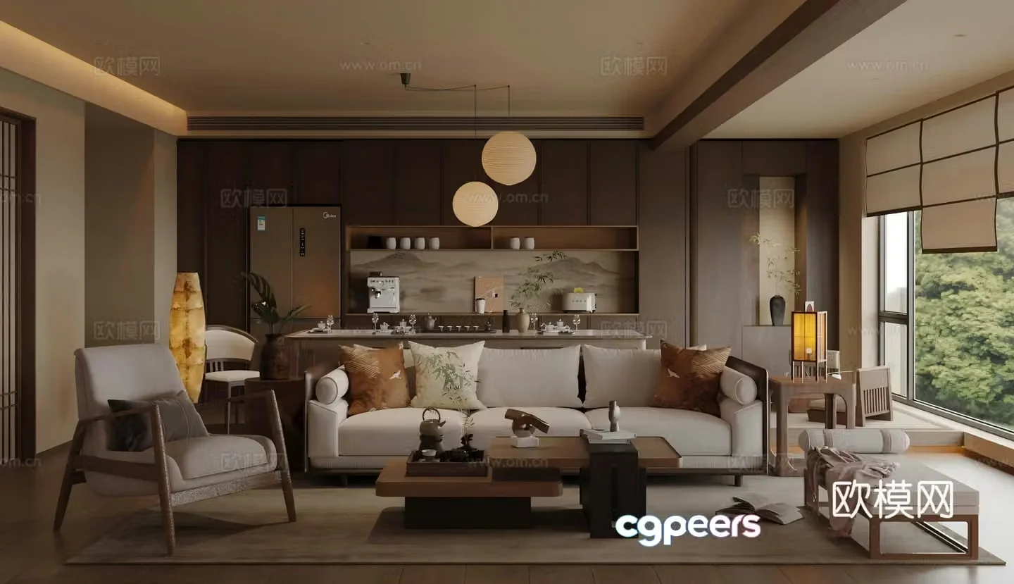 New Chinese Zen Living Restaurant Song Style Living Restaurant Chinese Living Restaurant Song Style Aesthetic Living Restaurant 3D Model