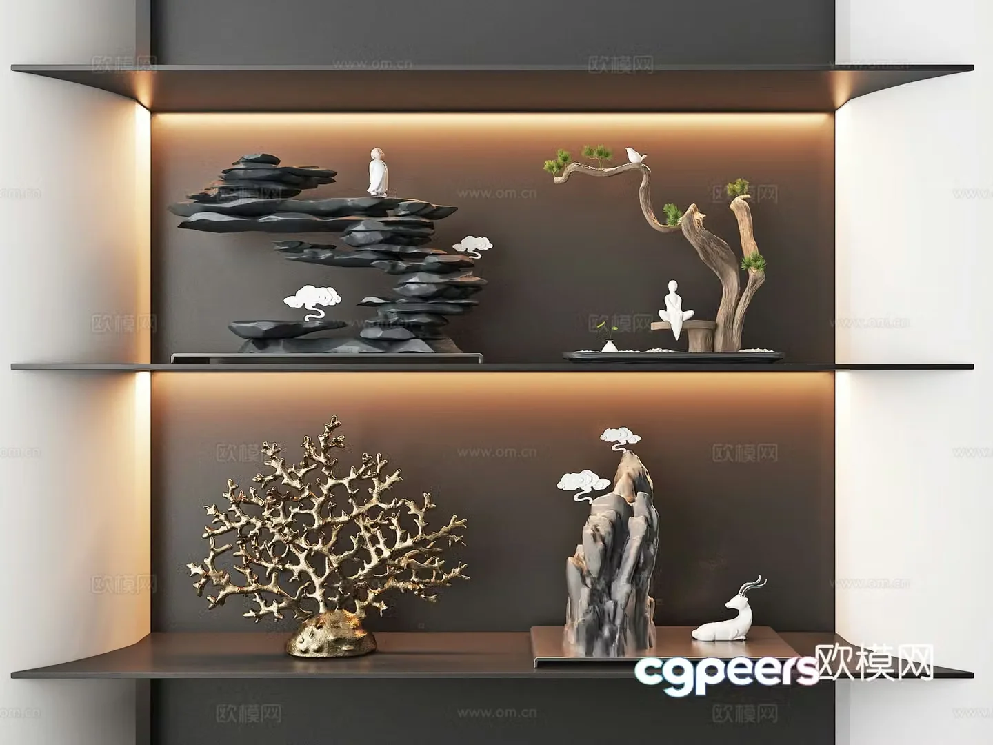 New Chinese style 3D model of sculpture ornament device