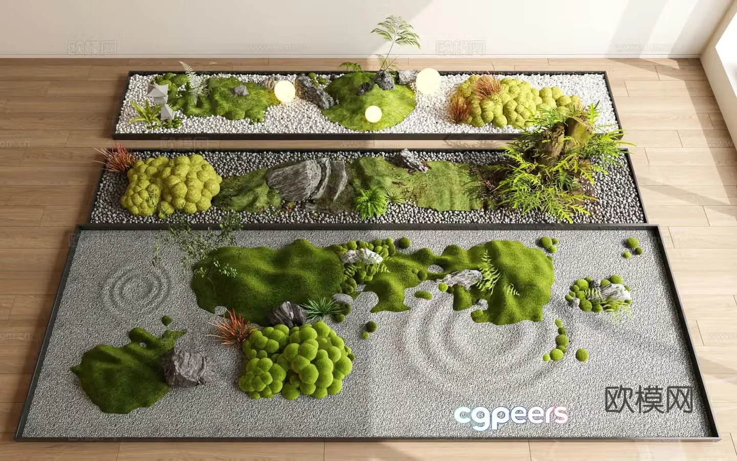 Modern moss landscaping ground-based plant landscape moss potted plants flower beds interior landscape gravel 3D model