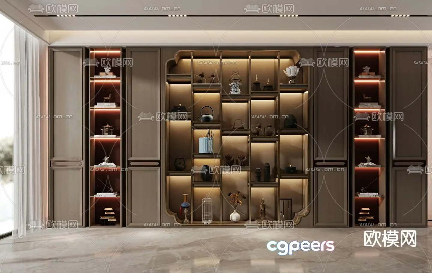 New Chinese style decorative cabinet tea cabinet 3d model