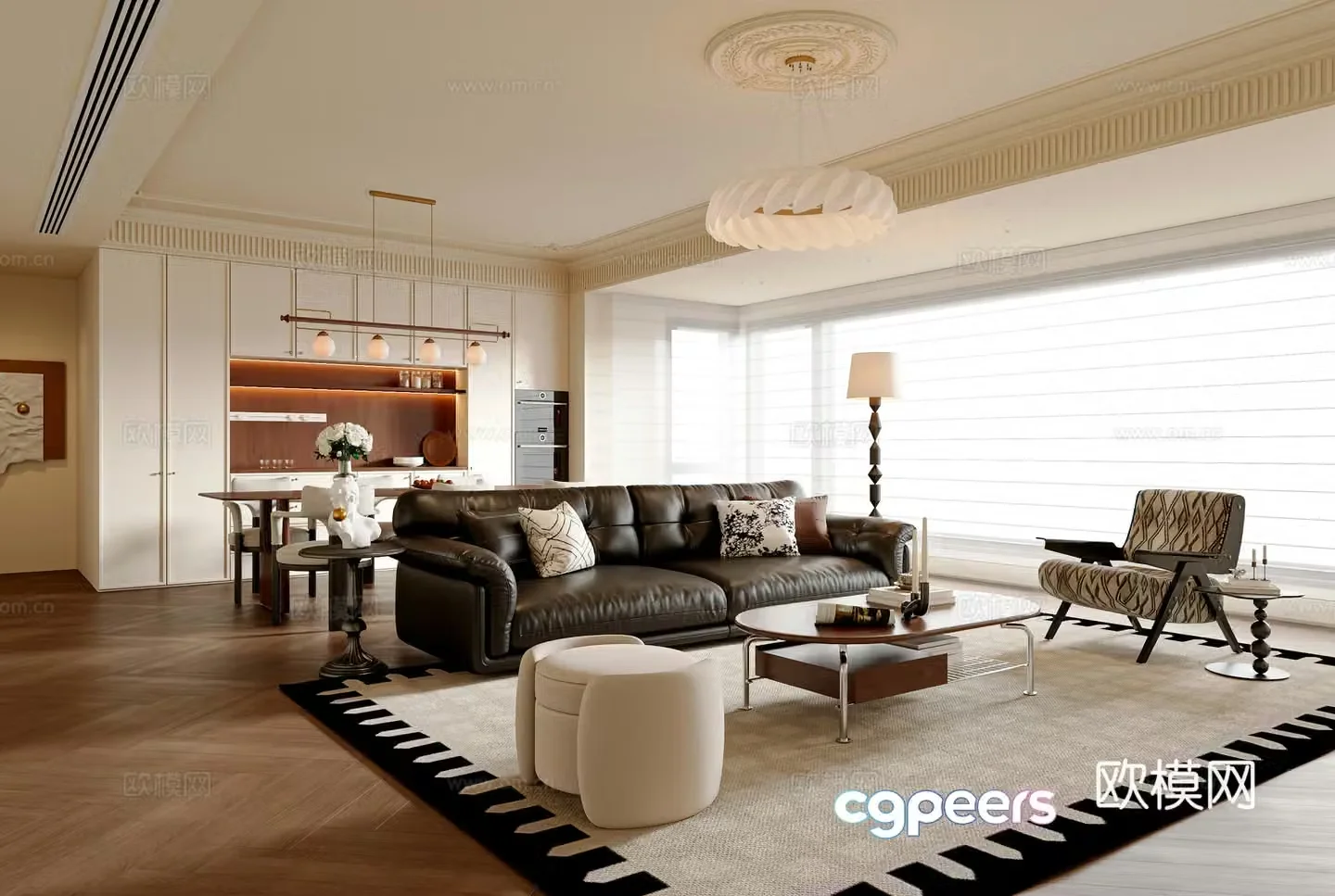 French medieval style dining room sofa coffee table combination dining table chair combination dining sideboard chandeliers 3D model