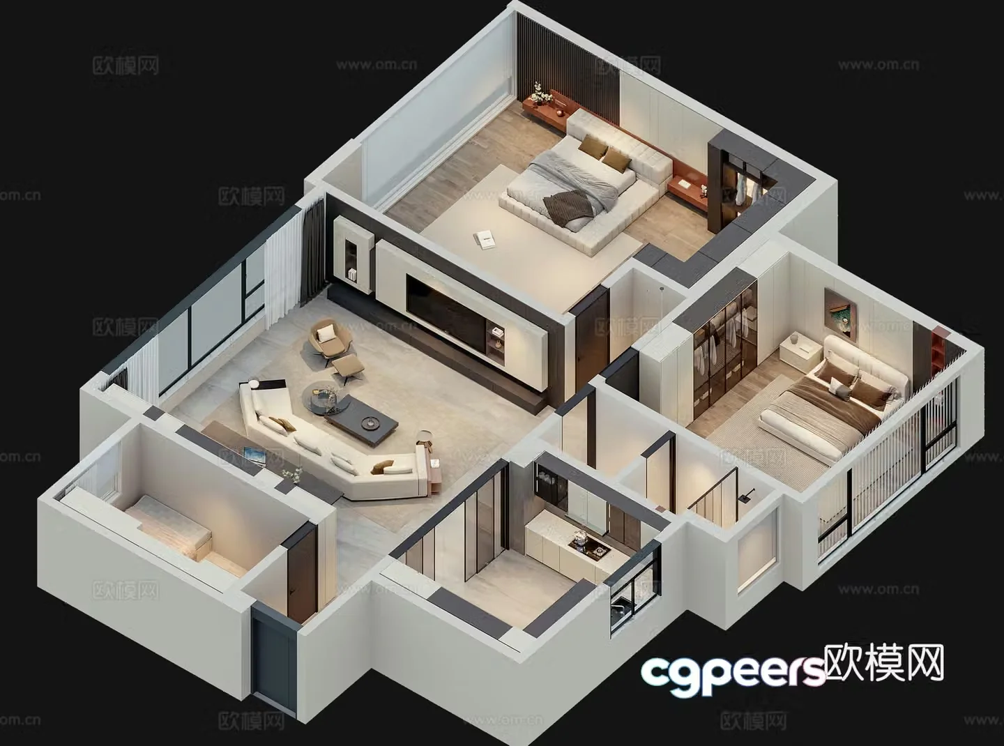 Modern home decoration aerial view 3d model