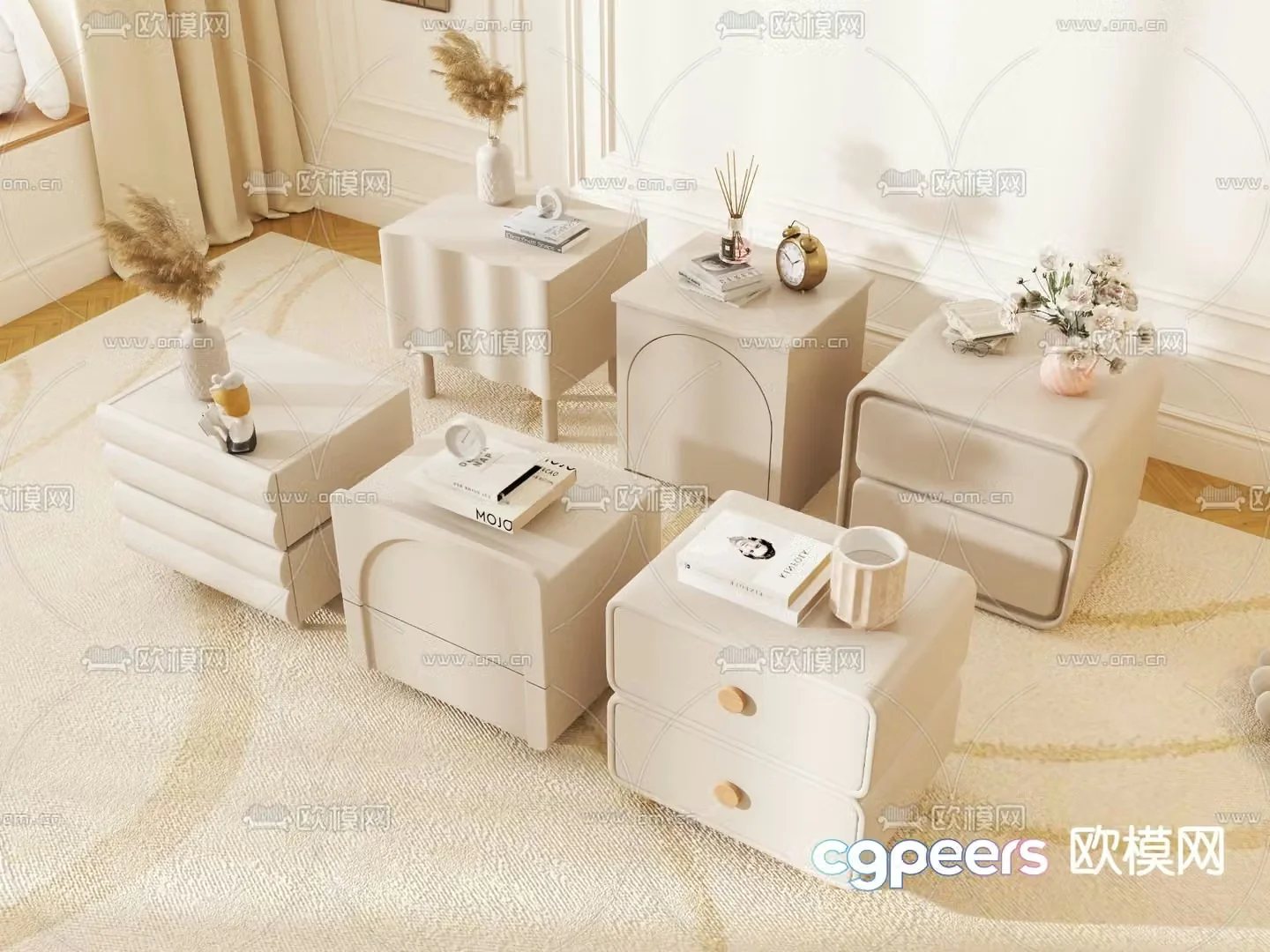 Cream style bedside table 3d model