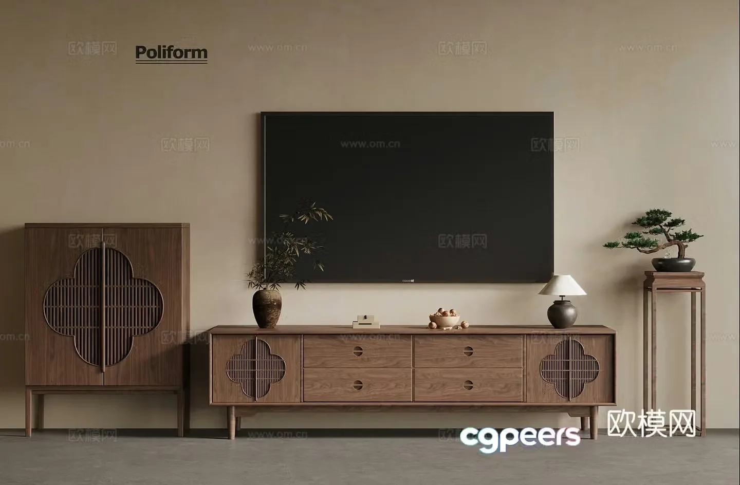 New Chinese TV cabinet flower rack decorative cabinet 3d model