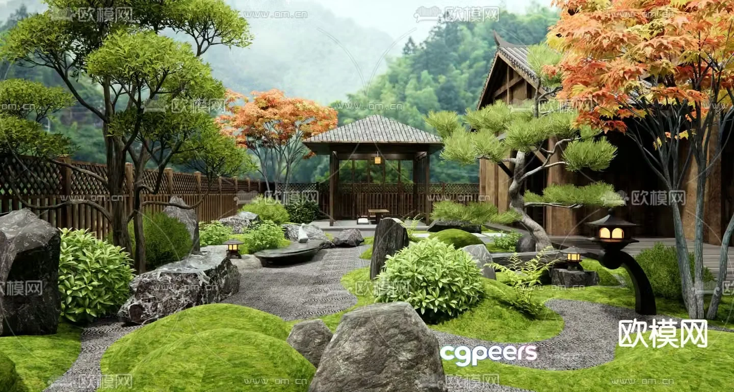 Courtyard Landscape Dry Landscape Sketch 3D Model