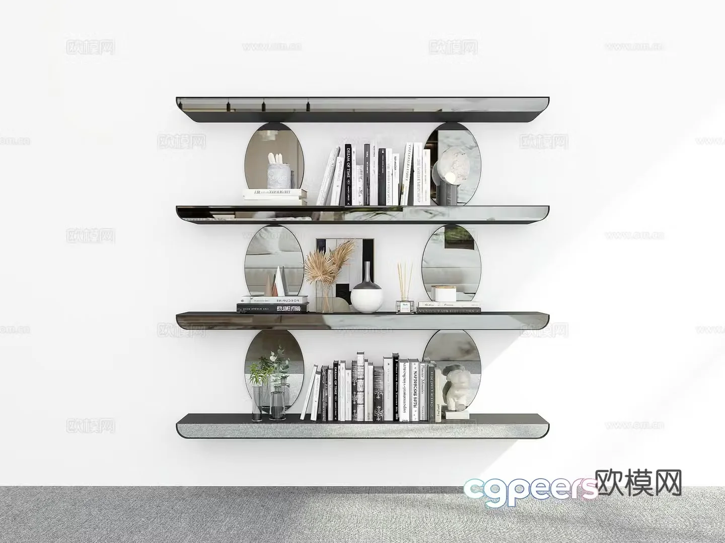 Modern mirror wall-mounted bookshelf 3D model