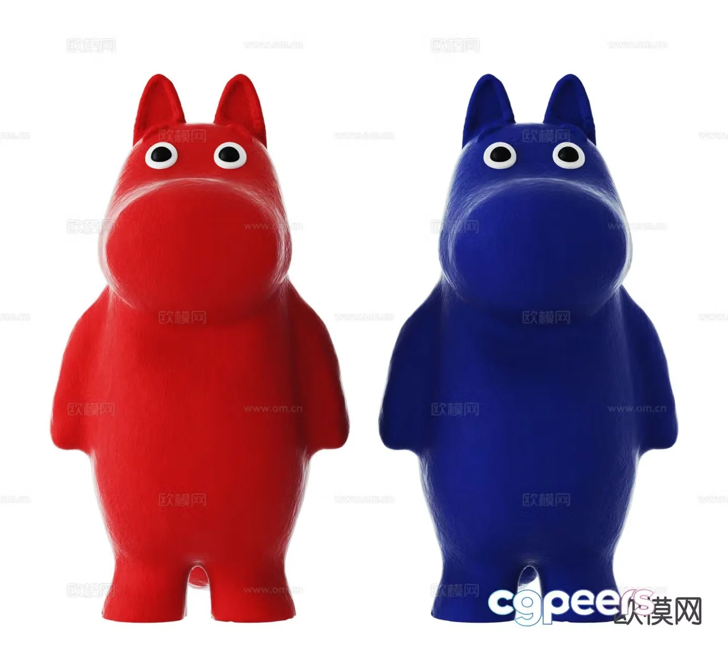 Cream Style Toy Klein Blue Trendy Toy Cartoon Hippopotamus 3D Model