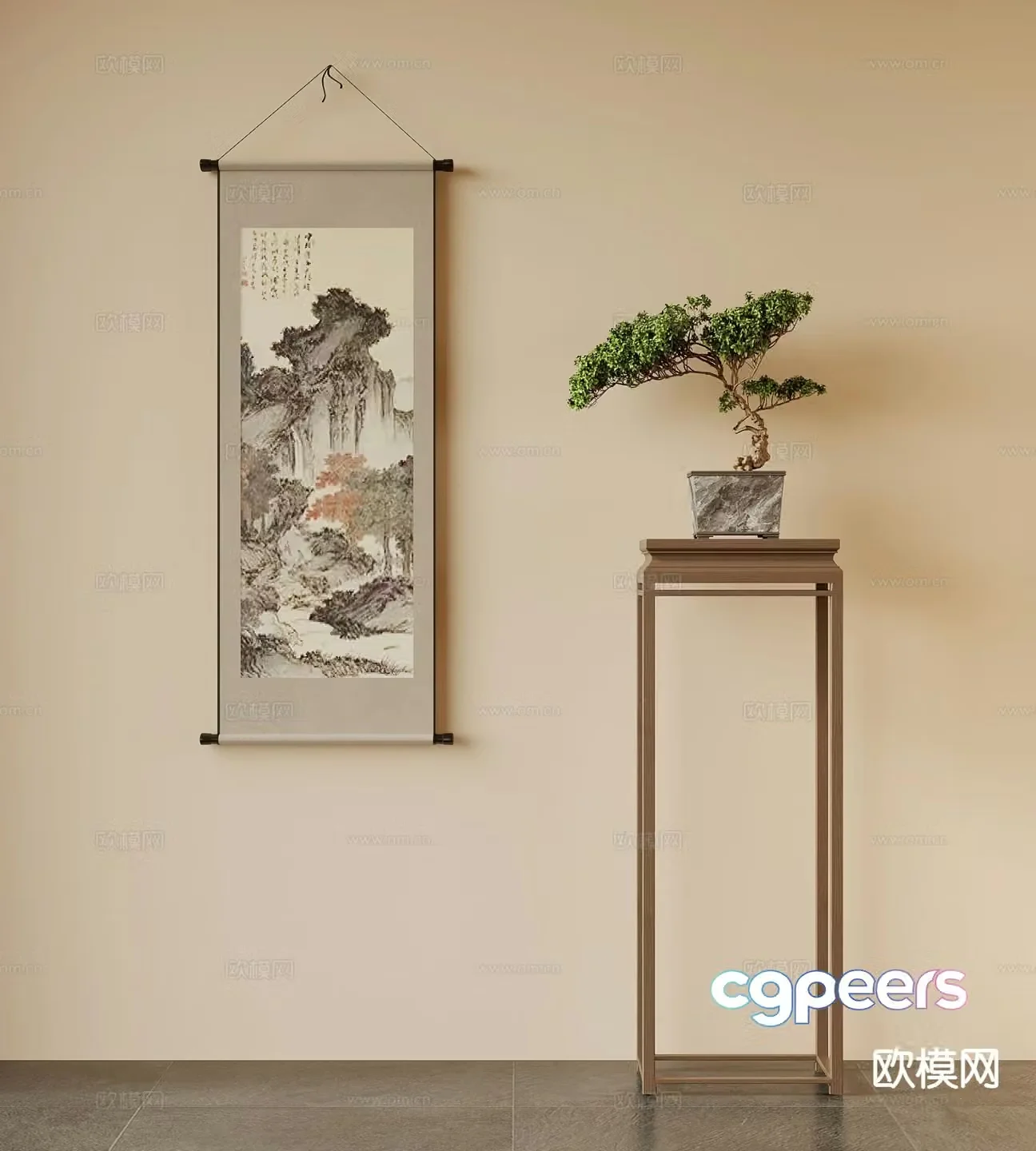 New Chinese style decorative painting landscape painting scroll painting 3D model