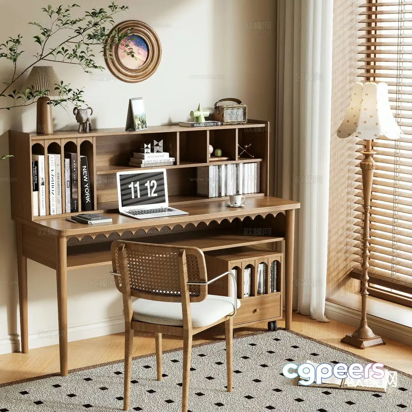 Log style desk writing desk 3d model